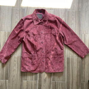 VTG St John's Bay Y2K Washable Suede 100% Leather Jacket Coat Burgundy Petite Lg